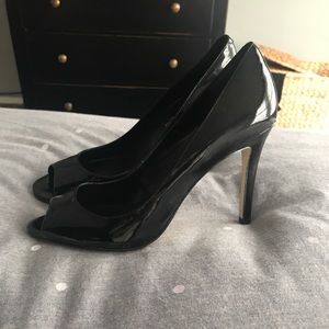 Black open toe pumps